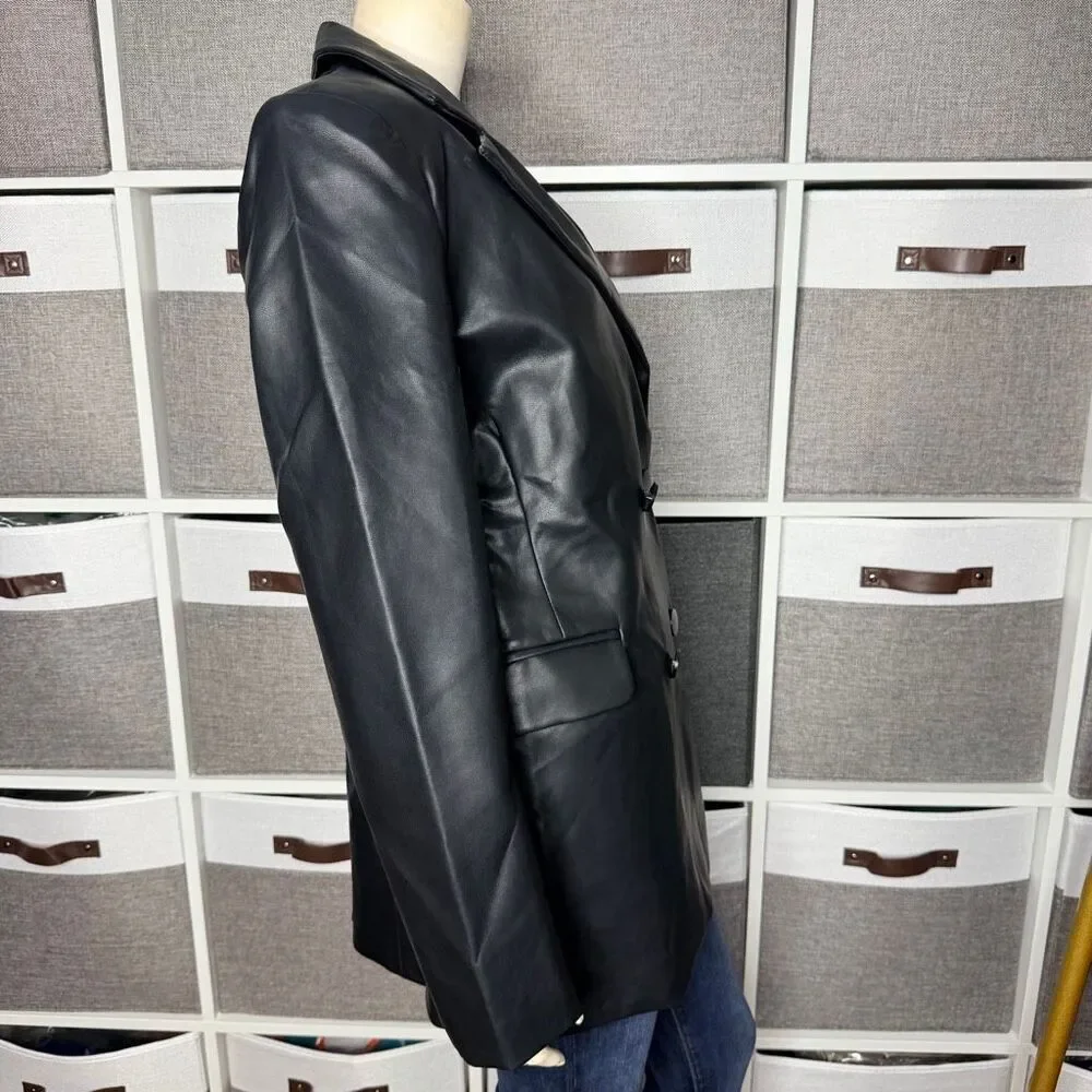 Akira Double Breasted Vegan Leather Blazer Jacket Size Large
